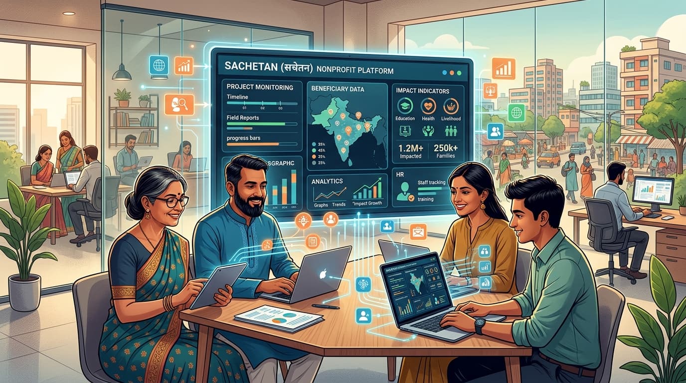 Digital transformation for NGOs dashboard showing integrated monitoring and evaluation tools